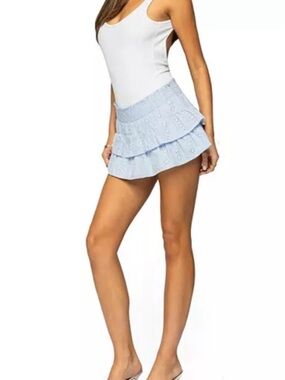 Edikted Kayla Ruffled Eyelet Mini Skort in Light Blue